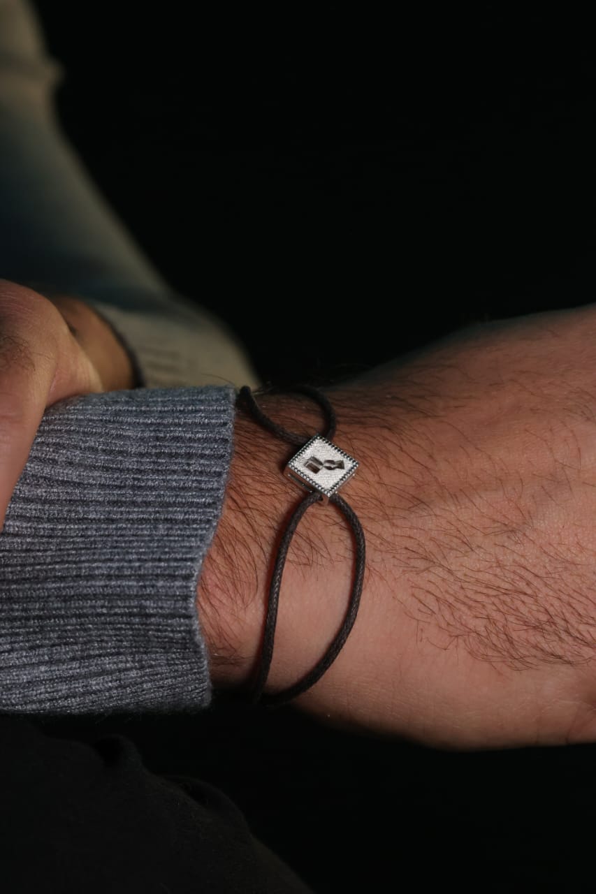 Cord Silver Square lock Bracelet